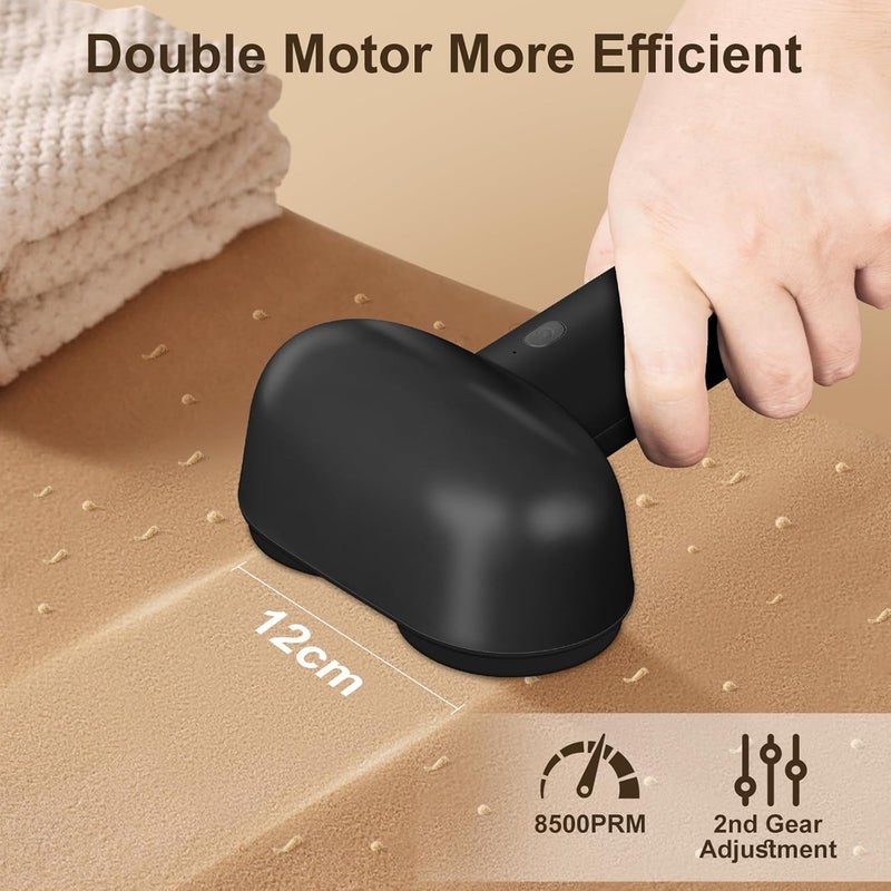 Handzee Fabric Shaver, Electric Lint Shaver, Dual Motor Sweater Shaver, Fabric Pilling Remover, Powerful 2 Gear 6-Leaf Blades, Portable Defuzzer Clothes Fuzz Remover for Sweater Furniture (Black) - Image 4